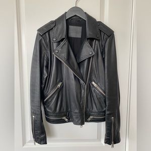 All Saints Bourne Black Leather Jacket US Size 8